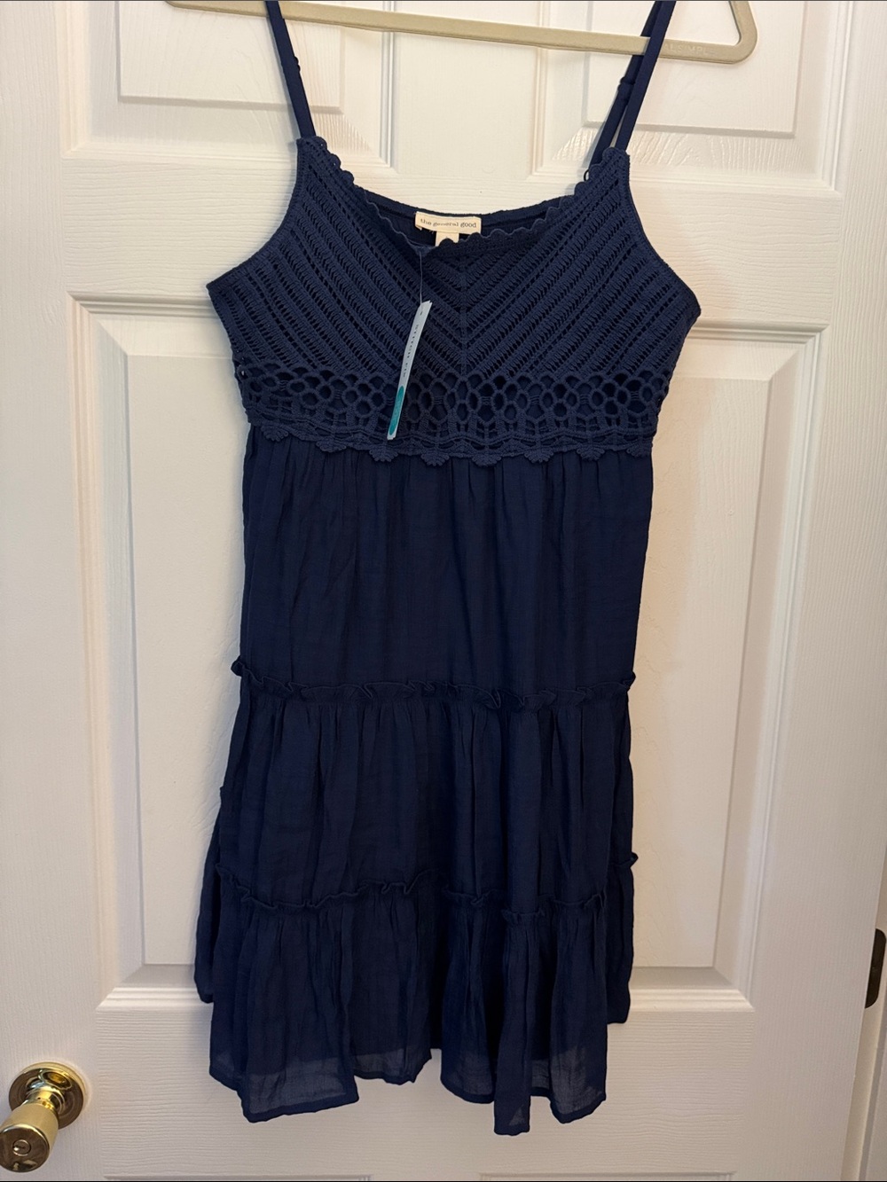 Navy Crochet Bodice Tiered Sundress with Spaghetti Straps